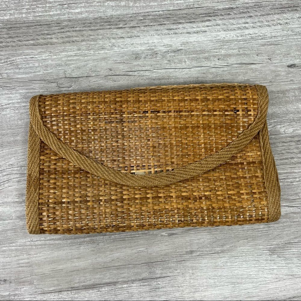 Vintage Made in Italy Straw Bamboo Woven Clutch